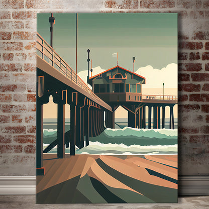 Huntington Beach Retro Art Print, Huntington Beach, Canvas Print, Painting Canvas, Living Room Decor