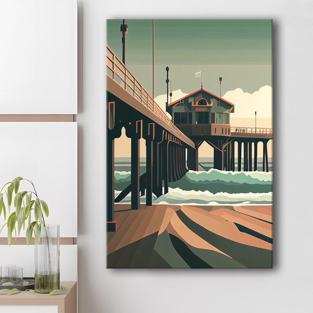 Huntington Beach Retro Art Print, Huntington Beach, Canvas Print, Painting Canvas, Living Room Decor