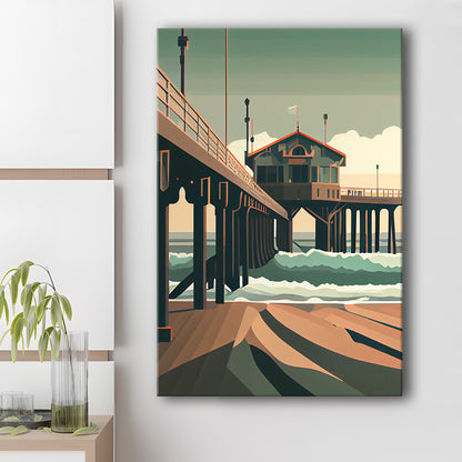 Huntington Beach Retro Art Print, Huntington Beach, Canvas Print, Painting Canvas, Living Room Decor