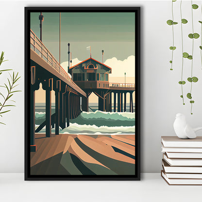 Huntington Beach Retro Art Print, Huntington Beach, Floating Framed Canvas Print, Framed Picture, Painting Canvas