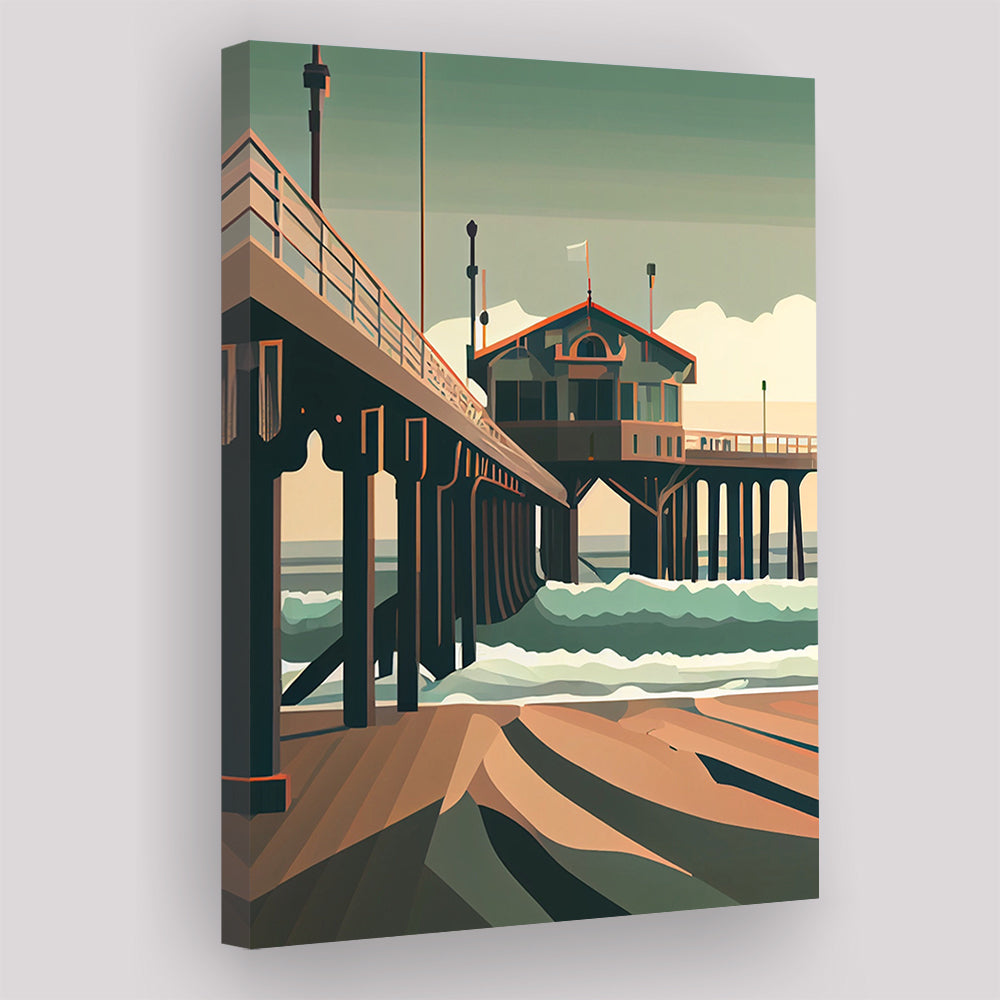 Huntington Beach Retro Art Print, Huntington Beach, Canvas Print, Painting Canvas, Living Room Decor
