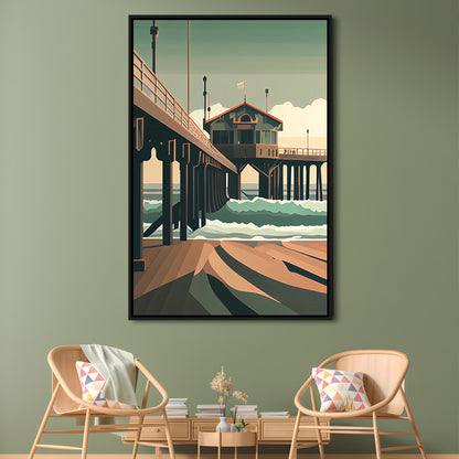 Huntington Beach Retro Art Print, Huntington Beach, Floating Framed Canvas Print, Framed Picture, Painting Canvas