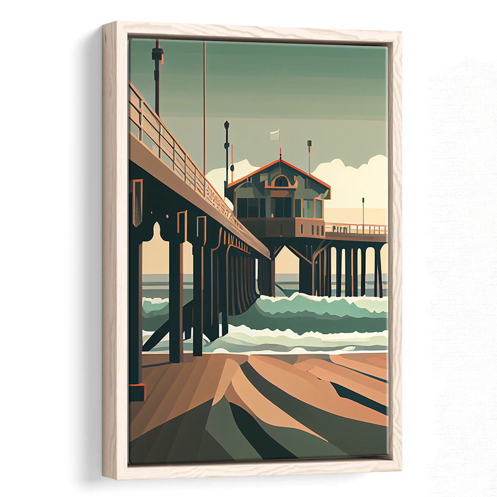 Huntington Beach Retro Art Print, Huntington Beach, Floating Framed Canvas Print, Framed Picture, Painting Canvas