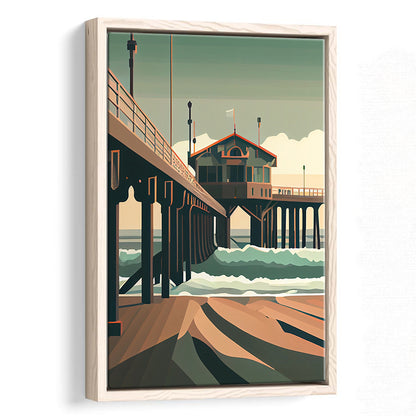Huntington Beach Retro Art Print, Huntington Beach, Floating Framed Canvas Print, Framed Picture, Painting Canvas