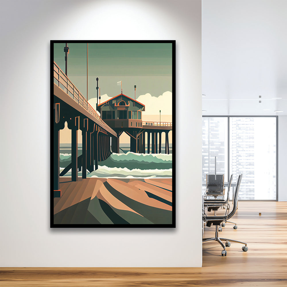 Huntington Beach Retro Art Print, Huntington Beach, Framed Art Print, Picture Framed, Painting Art