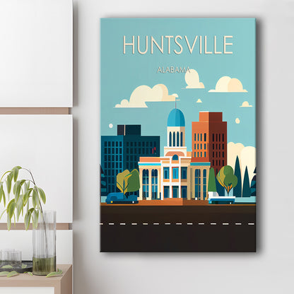 Huntsville Alabama Retro Art Print, Huntsville Alabama City Wall Art, Canvas Print, Painting Canvas, Living Room Decor