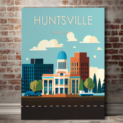 Huntsville Alabama Retro Art Print, Huntsville Alabama City Wall Art, Canvas Print, Painting Canvas, Living Room Decor