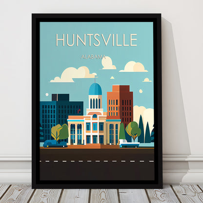 Huntsville Alabama Retro Art Print, Huntsville Alabama City Wall Art, Floating Framed Canvas Print, Framed Picture, Painting Canvas