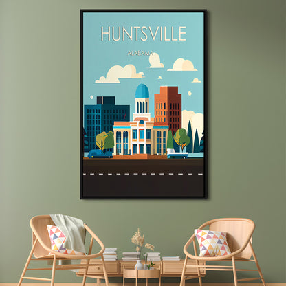 Huntsville Alabama Retro Art Print, Huntsville Alabama City Wall Art, Floating Framed Canvas Print, Framed Picture, Painting Canvas