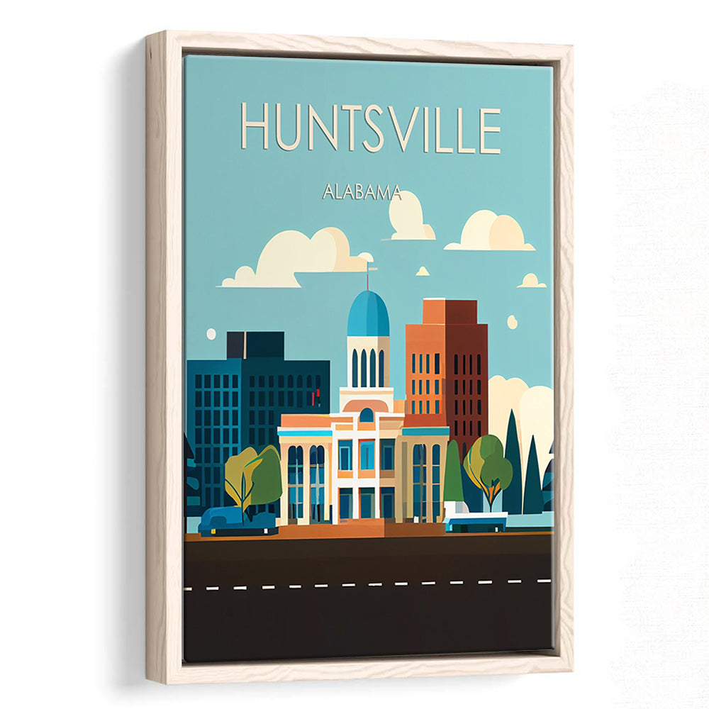 Huntsville Alabama Retro Art Print, Huntsville Alabama City Wall Art, Floating Framed Canvas Print, Framed Picture, Painting Canvas