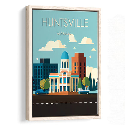 Huntsville Alabama Retro Art Print, Huntsville Alabama City Wall Art, Floating Framed Canvas Print, Framed Picture, Painting Canvas