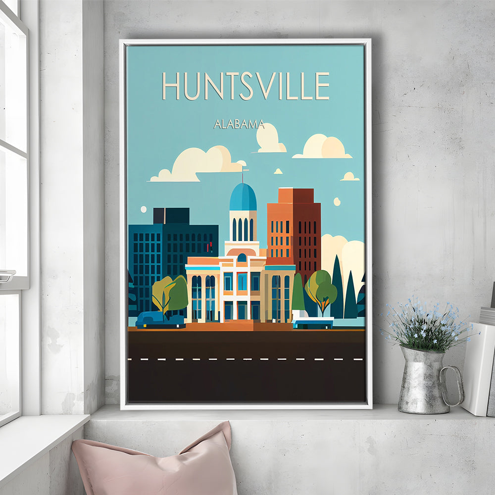 Huntsville Alabama Retro Art Print, Huntsville Alabama City Wall Art, Floating Framed Canvas Print, Framed Picture, Painting Canvas
