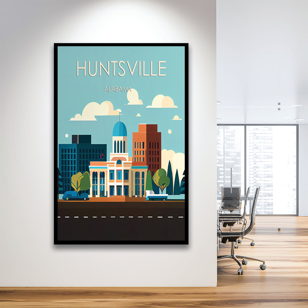 Huntsville Alabama Retro Art Print, Huntsville Alabama City Wall Art, Framed Art Print, Picture Framed, Painting Art