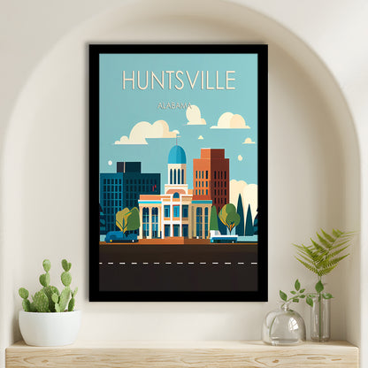 Huntsville Alabama Retro Art Print, Huntsville Alabama City Wall Art, Framed Art Print, Picture Framed, Painting Art