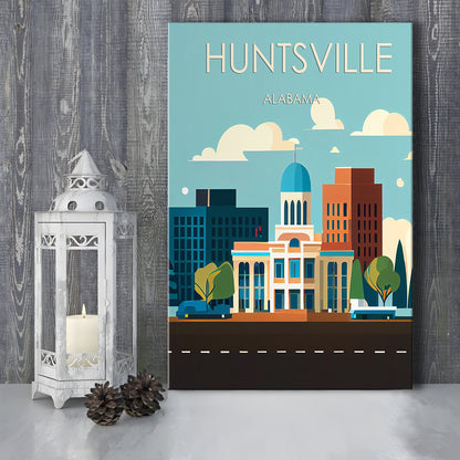 Huntsville Alabama Retro Art Print, Huntsville Alabama City Wall Art, Canvas Print, Painting Canvas, Living Room Decor