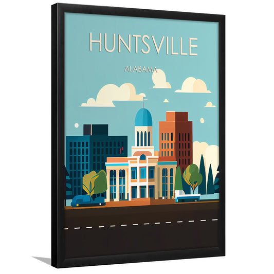 Huntsville Alabama Retro Art Print, Huntsville Alabama City Wall Art, Framed Art Print, Picture Framed, Painting Art