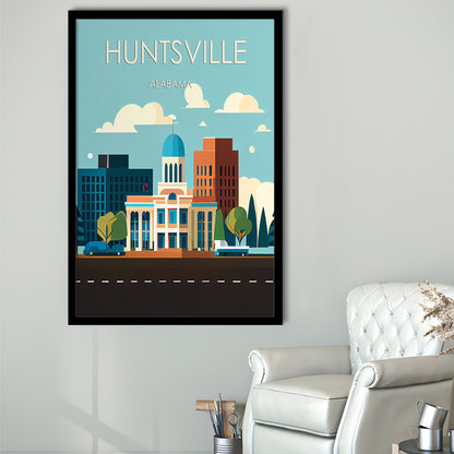Huntsville Alabama Retro Art Print, Huntsville Alabama City Wall Art, Framed Art Print, Picture Framed, Painting Art