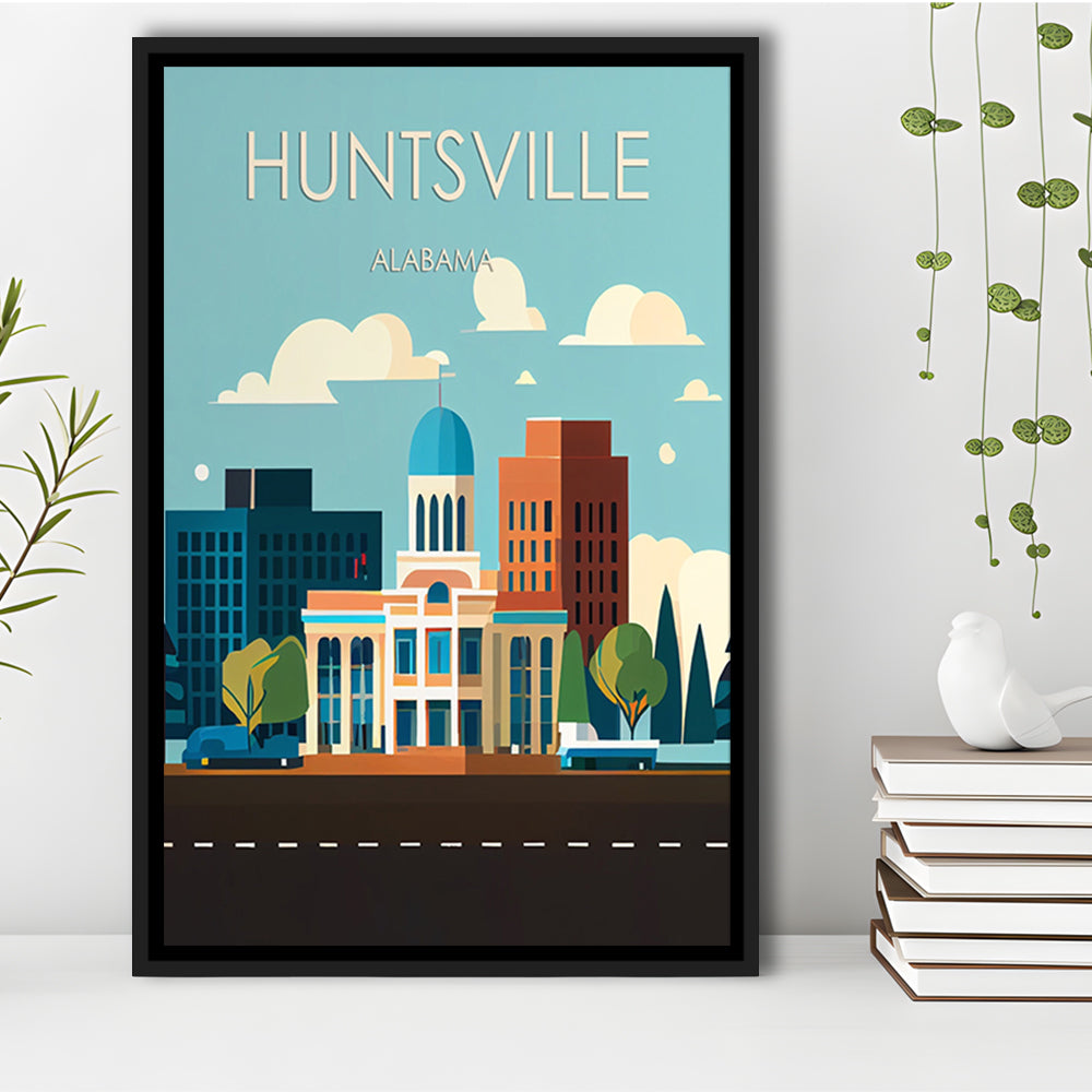 Huntsville Alabama Retro Art Print, Huntsville Alabama City Wall Art, Floating Framed Canvas Print, Framed Picture, Painting Canvas