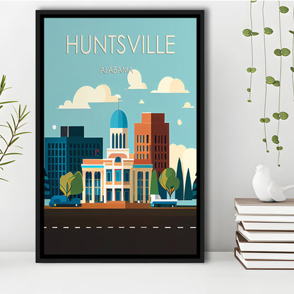 Huntsville Alabama Retro Art Print, Huntsville Alabama City Wall Art, Floating Framed Canvas Print, Framed Picture, Painting Canvas