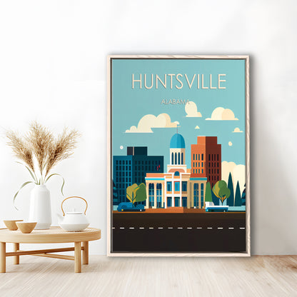 Huntsville Alabama Retro Art Print, Huntsville Alabama City Wall Art, Floating Framed Canvas Print, Framed Picture, Painting Canvas