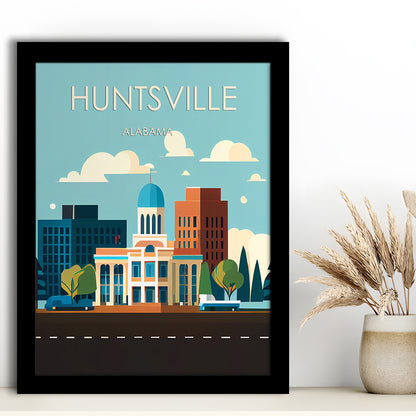 Huntsville Alabama Retro Art Print, Huntsville Alabama City Wall Art, Framed Art Print, Picture Framed, Painting Art