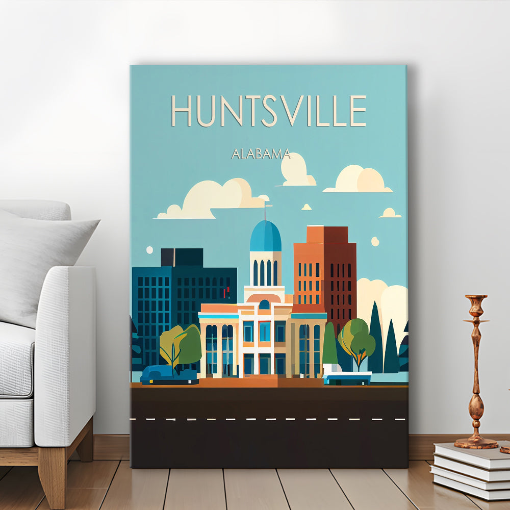 Huntsville Alabama Retro Art Print, Huntsville Alabama City Wall Art, Canvas Print, Painting Canvas, Living Room Decor