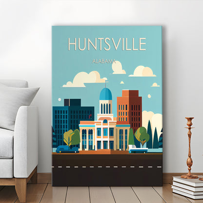 Huntsville Alabama Retro Art Print, Huntsville Alabama City Wall Art, Canvas Print, Painting Canvas, Living Room Decor