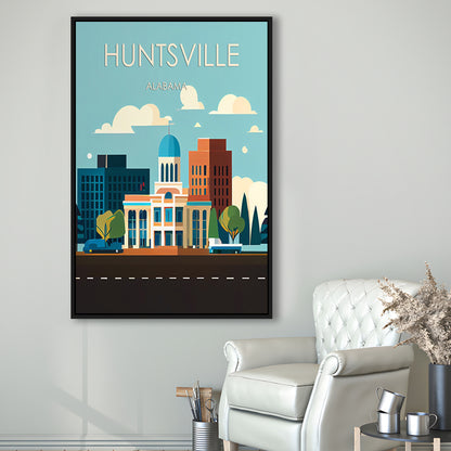 Huntsville Alabama Retro Art Print, Huntsville Alabama City Wall Art, Floating Framed Canvas Print, Framed Picture, Painting Canvas