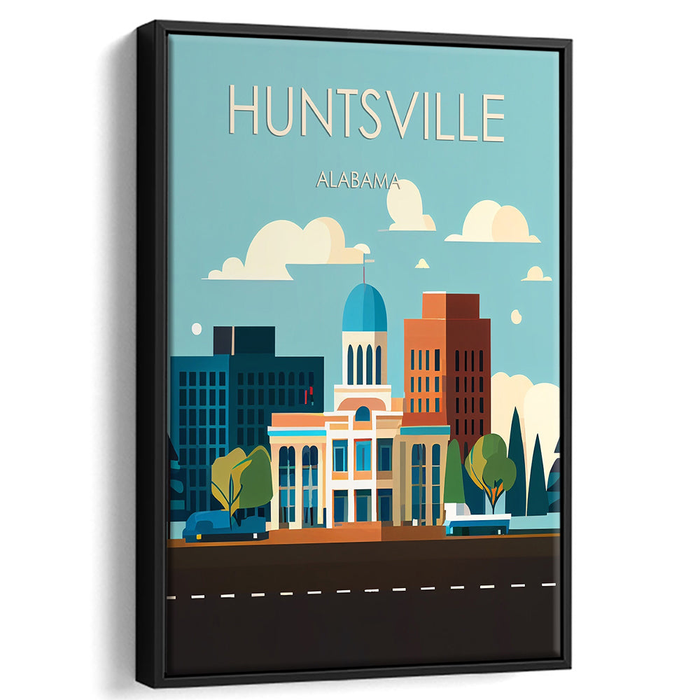 Huntsville Alabama Retro Art Print, Huntsville Alabama City Wall Art, Floating Framed Canvas Print, Framed Picture, Painting Canvas