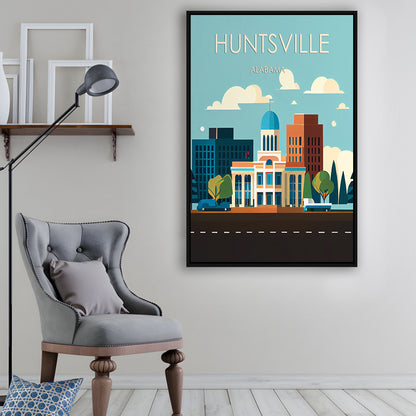 Huntsville Alabama Retro Art Print, Huntsville Alabama City Wall Art, Floating Framed Canvas Print, Framed Picture, Painting Canvas
