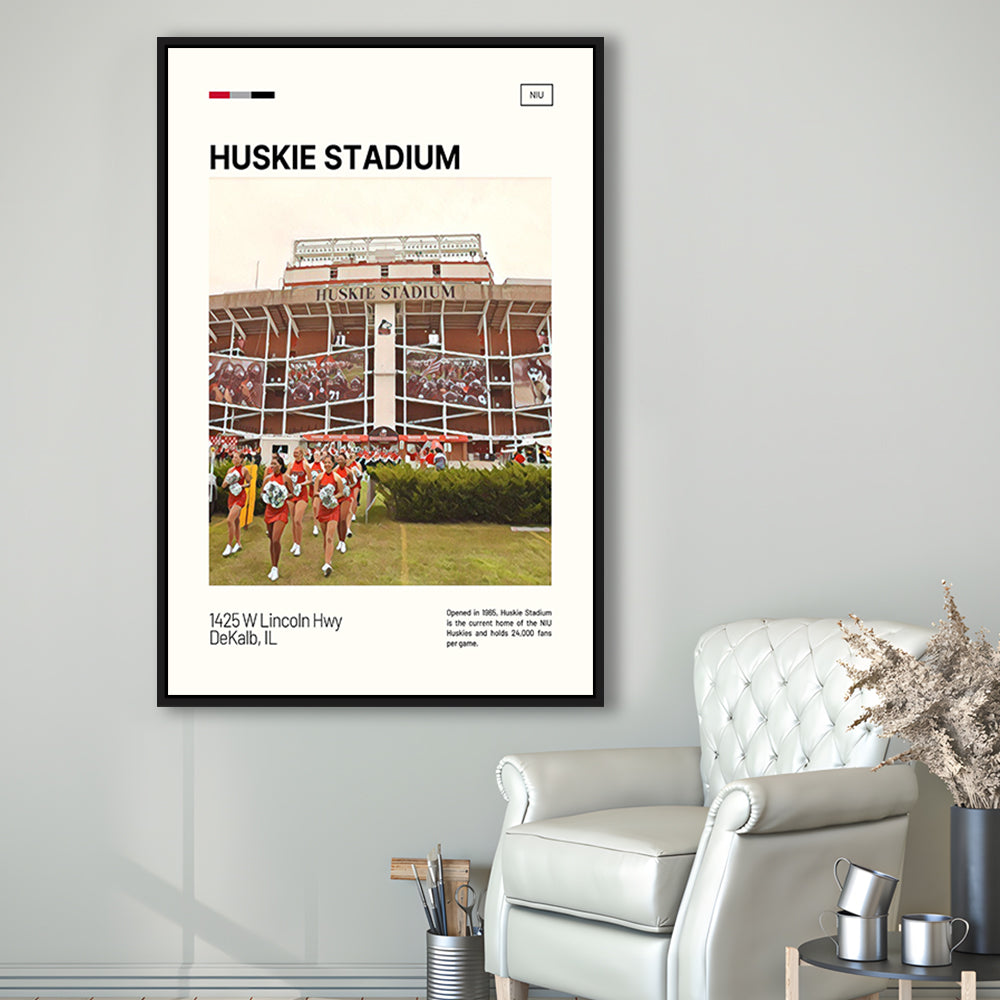 Huskie Stadium Print, NIU Huskies Stadium Canvas Art, Man Cave Gift, Floating Framed Canvas Print Wall Art
