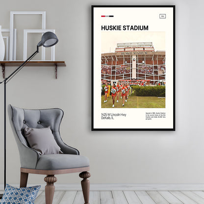 Huskie Stadium Print, NIU Huskies Stadium Canvas Art, Man Cave Gift, Floating Framed Canvas Print Wall Art