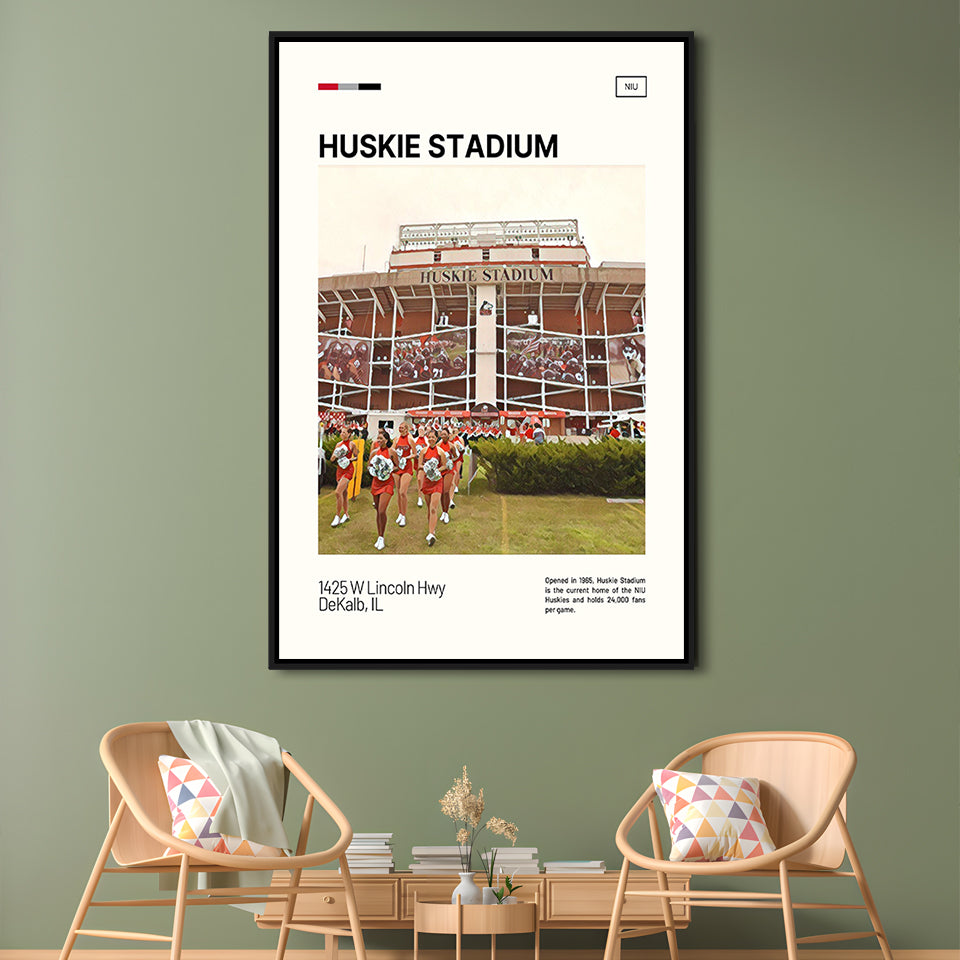 Huskie Stadium Print, NIU Huskies Stadium Canvas Art, Man Cave Gift, Floating Framed Canvas Print Wall Art