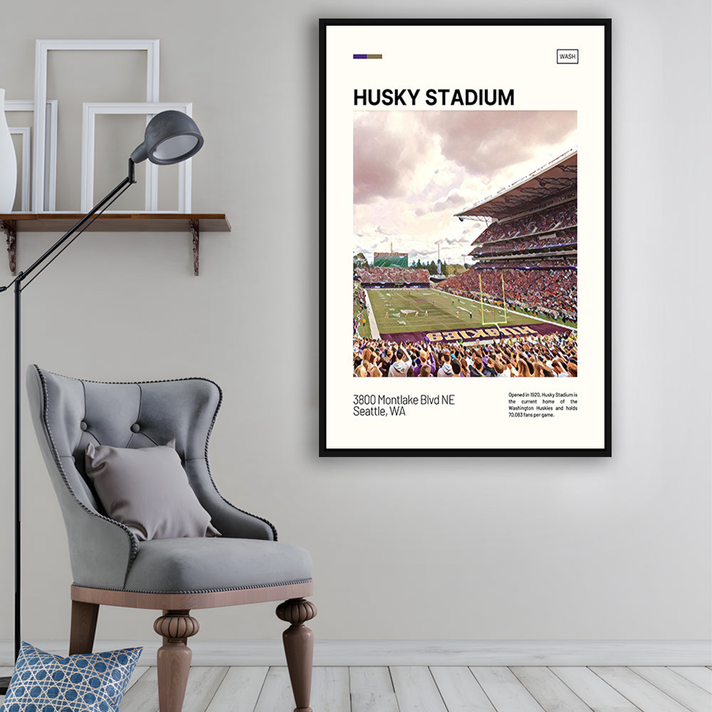 Husky Stadium Print, Washington Huskies Stadium Canvas Art, Man Cave Gift, Floating Framed Canvas Print Wall Art