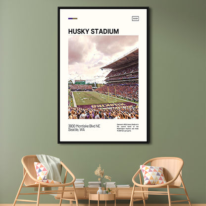 Husky Stadium Print, Washington Huskies Stadium Canvas Art, Man Cave Gift, Floating Framed Canvas Print Wall Art