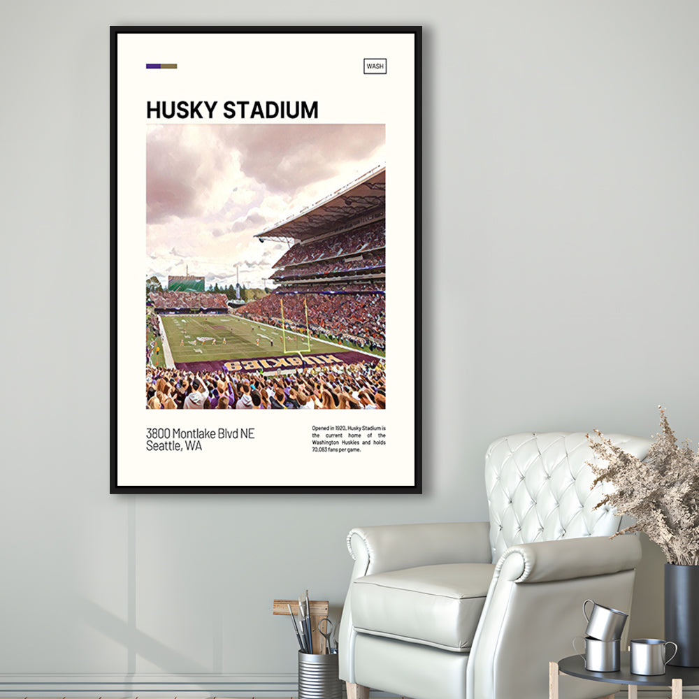 Husky Stadium Print, Washington Huskies Stadium Canvas Art, Man Cave Gift, Floating Framed Canvas Print Wall Art