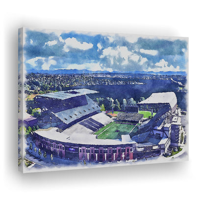 Husky Painting Stadium Watercolor, Seattle Washington Watercolor, Sport Art, Gifts for him, Canvas Print Wall Art