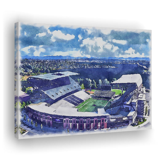 Husky Painting Stadium Watercolor, Seattle Washington Watercolor, Sport Art, Gifts for him, Canvas Print Wall Art