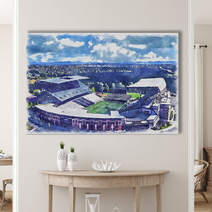 Husky Painting Stadium Watercolor, Seattle Washington Watercolor, Sport Art, Gifts for him, Canvas Print Wall Art
