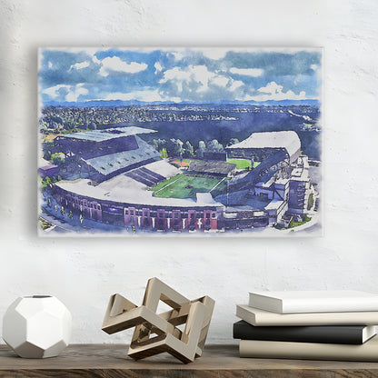 Husky Painting Stadium Watercolor, Seattle Washington Watercolor, Sport Art, Gifts for him, Canvas Print Wall Art