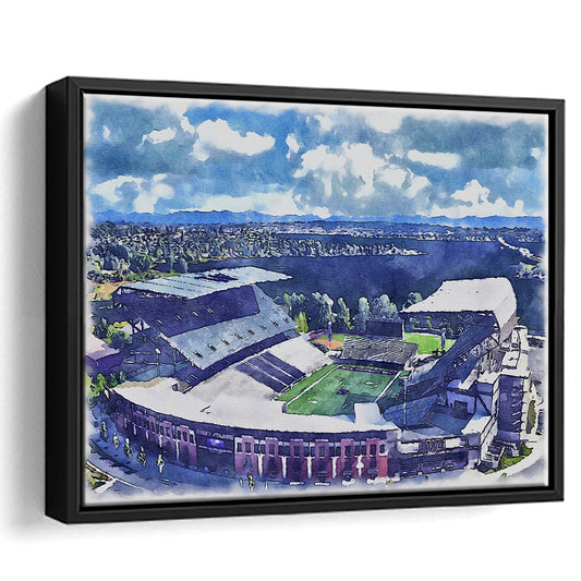 Husky Painting Stadium Watercolor, Seattle Washington Watercolor, Sport Gift Art, Framed Canvas Print Wall Art