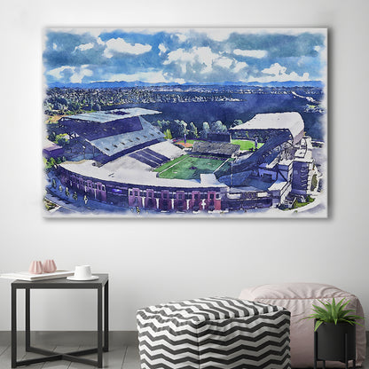 Husky Painting Stadium Watercolor, Seattle Washington Watercolor, Sport Art, Gifts for him, Canvas Print Wall Art
