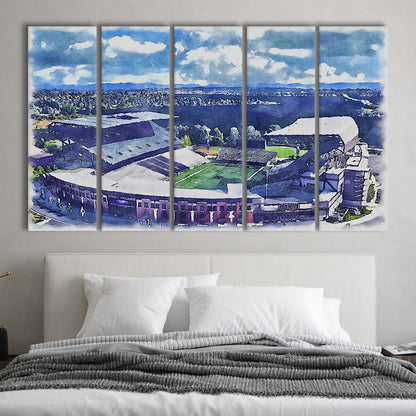 Husky Painting Stadium Watercolor, Seattle Washington Watercolor, Sport Art, Extra Large Canvas Print Wall Art