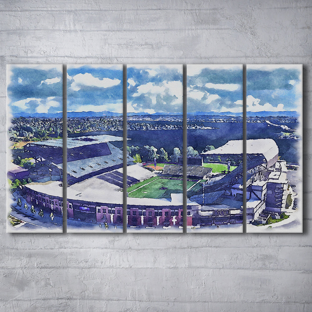 Husky Painting Stadium Watercolor, Seattle Washington Watercolor, Sport Art, Extra Large Canvas Print Wall Art