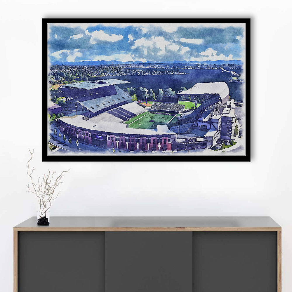 Husky Painting Stadium Watercolor, Seattle Washington Watercolor, Sport Gift Art, Framed Art Print Wall Decor