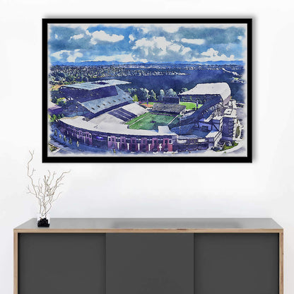 Husky Painting Stadium Watercolor, Seattle Washington Watercolor, Sport Gift Art, Framed Art Print Wall Decor