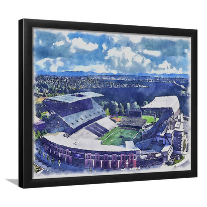 Husky Painting Stadium Watercolor, Seattle Washington Watercolor, Sport Gift Art, Framed Art Print Wall Decor