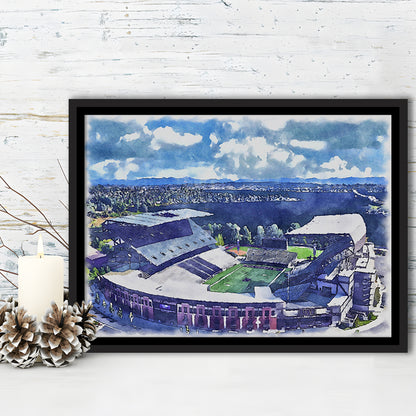 Husky Painting Stadium Watercolor, Seattle Washington Watercolor, Sport Gift Art, Framed Canvas Print Wall Art