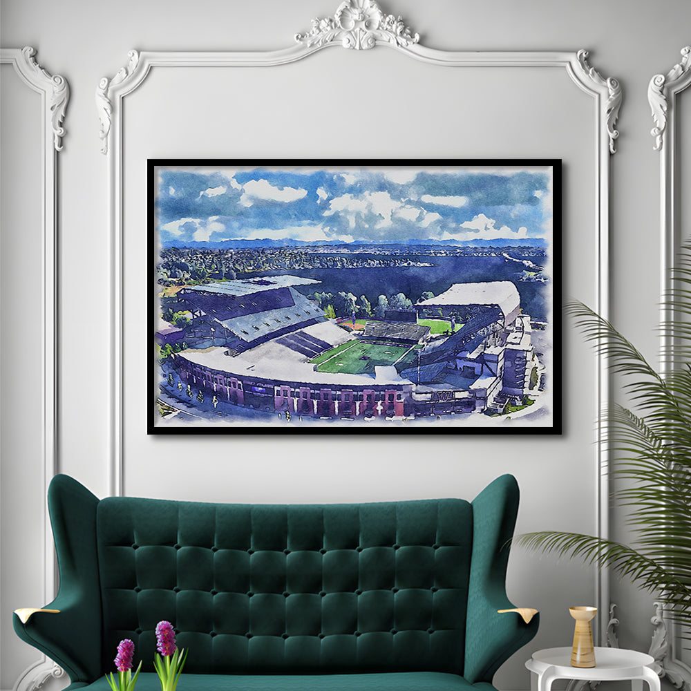 Husky Painting Stadium Watercolor, Seattle Washington Watercolor, Sport Gift Art, Framed Art Print Wall Decor