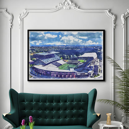 Husky Painting Stadium Watercolor, Seattle Washington Watercolor, Sport Gift Art, Framed Art Print Wall Decor